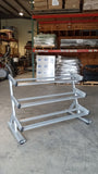 PowerFit Round Dumbbell Set 55lb-95lb and Silver Three Tier Dumbbell Rack