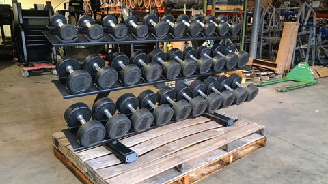 Precor Discovery Series 3 Tier Dumbbell Rack w/ Pro Active 5lb-75lb Dumbbell Set (USED)