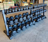 PowerFit Rubber Hex Dumbbell Set 5lb - 100lb with The "Double Wide" Three Tier Black Dumbbell Rack