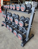 Set of PowerFit Round Rubber Dumbbells 5lb-50lb with PowerFit 54" Three Tier Black Dumbbell Rack Three Tier Dumbbell Rack - LIMITED SUPPLIES!
