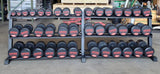 Set of PowerFit Round Rubber Dumbbells 5lb-100lb with PowerFit "Double Wide" Three Tier Black Dumbbell Rack