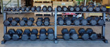 PowerFit Rubber Hex Dumbbell Set 5lb - 100lb with The "Double Wide" Three Tier Black Dumbbell Rack