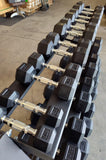 PowerFit Rubber Hex Dumbbell Set 5lb - 70lb with 70" Three Tier Black Dumbbell Rack