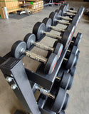 Set of PowerFit Round Rubber Dumbbells 5lb-50lb with PowerFit 54" Three Tier Black Dumbbell Rack Three Tier Dumbbell Rack - LIMITED SUPPLIES!