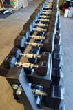 PowerFit Rubber Hex Dumbbell Set 5lb - 100lb with The "Double Wide" Three Tier Black Dumbbell Rack