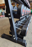 Set of PowerFit Round Rubber Dumbbells 5lb-100lb with PowerFit "Double Wide" Three Tier Black Dumbbell Rack
