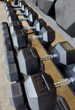 PowerFit Rubber Hex Dumbbell Set 5lb - 70lb with 70" Three Tier Black Dumbbell Rack