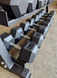 PowerFit Rubber Hex Dumbbell Set 5lb - 70lb with 70" Three Tier Black Dumbbell Rack
