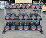 Set of PowerFit Round Rubber Dumbbells 5lb-50lb with PowerFit 54" Three Tier Black Dumbbell Rack Three Tier Dumbbell Rack - LIMITED SUPPLIES!