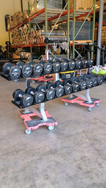 Iron Grip, Intek, Troy 30lb-125lb Urethane Dumbbell Set w/ Hammer Strength Dumbbell Racks (USED)