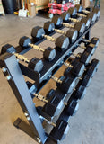 PowerFit Rubber Hex Dumbbell Set 5lb-50lb with 54" Three Tier Dumbbell Rack