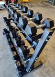 PowerFit Rubber Hex Dumbbell Set 5lb-50lb with 54" Three Tier Dumbbell Rack