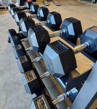PowerFit Rubber Hex Dumbbell Set 5lb-50lb with 54" Three Tier Dumbbell Rack