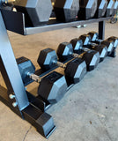 PowerFit Rubber Hex Dumbbell Set 5lb-50lb with 54" Three Tier Dumbbell Rack