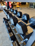 PowerFit Rubber Hex Dumbbell Set 5lb-50lb with 54" Three Tier Dumbbell Rack
