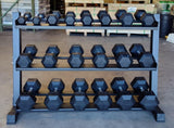 PowerFit Rubber Hex Dumbbell Set 5lb-50lb with 54" Three Tier Dumbbell Rack