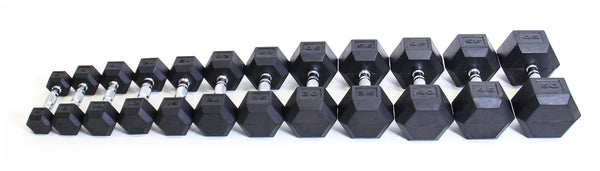 PowerFit Rubber Hex Dumbbell Set 5lb-50lb with Three Tier Dumbbell Rack