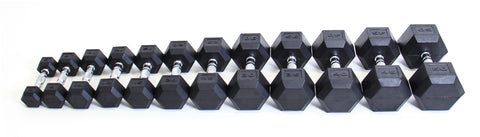 PowerFit Rubber Hex Dumbbell Set 5lb-50lb with Three Tier Dumbbell Rack