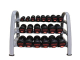 PowerFit Three Tier Dumbbell Rack w/ 5lb-50lb Round Rubber Dumbbell set - LIMITED SUPPLIES!