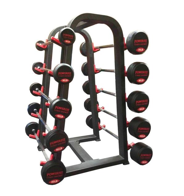 PowerFit Set of Fixed Weight Barbells and A Frame Barbell Rack ...
